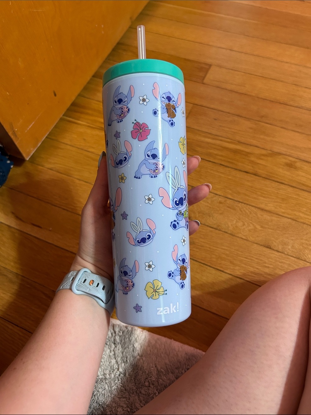 zak! Blue Stitch Pattern Stainless Tumbler with Straw